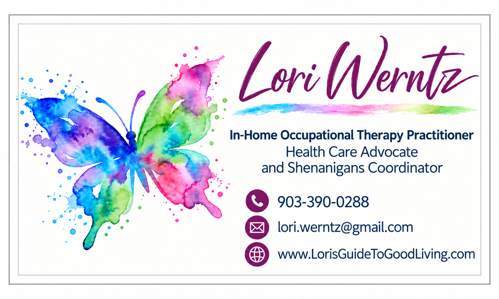 Lori's Guide to Good Living business card